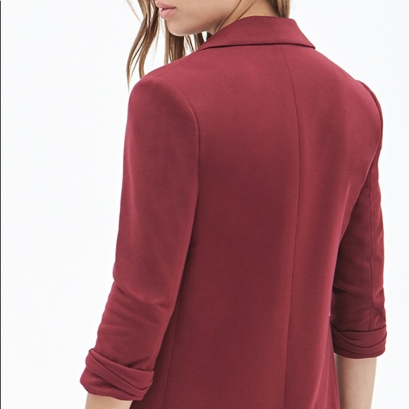 F21 Cuffed Knit Blazer 3/4 Sleeve Burgundy Small - Picture 10 of 10